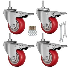Stem Caster Wheels Heavy Duty Casters PVC M8-1.25x1″ (Stem Diameter 8mm, Stem Length:1″) Casters with Brake Dual Locking for Home, Office, Industry use (2 Inch, with Brake)