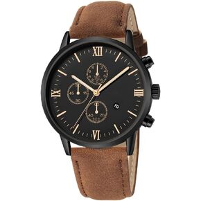 Alinker Mens Watches, Chronograph Analog Quartz Movement Dress Watch Casual Leather Band Date Watches for Men Roman Numerals Classic Business Wrist Watch