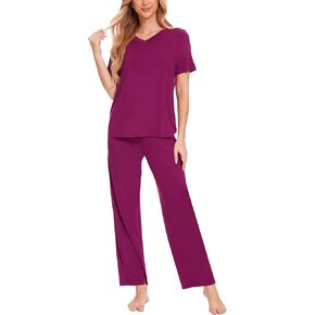 Bamboo Viscose Women's Pajama Sets Short Sleeve Sleepwear with Pants 2 Piece Pj Set Soft Lounge Set