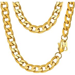 18K Faux Gold Chain Hip Hop Necklace, 90s Punk Style Necklace Costume Stainless Steel Jewelry (24 inches, 10mm)