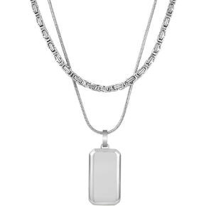 High Polished Dog Tag Necklace for Men, 316L Stainless Steel Snake Chain and Byzantine Double Chain Jewelry for Men, Men's Military Pendant