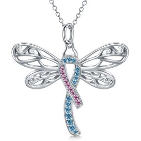 AOBOCO 925 Sterling Silver Mommy Of Angel Pink and Blue Ribbon Necklace Pregnancy Loss Infant Child Loss Awareness Sympathy Miscarriage Pendant Memorial Jewelry Gift for Mother