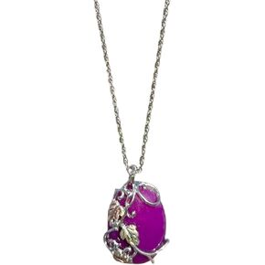 Black Hills Gold Oval Dyed Purple Quartz Pendant Necklace for Women, 925 Sterling Silver Chain, 12k Green and Rose Gold 20 Inches with Gift Box