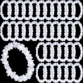 Sherr 12 Pcs White Light Up Hawaiian Leis LED Flower Leis Necklace Flower with LED Lights Luau Leis Flowers Necklaces for Wedding Masquerade Beach Tropical Halloween Christmas Party Supplies