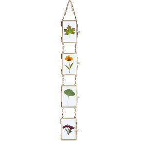 JUXYES Set of 4 Collage Picture Frames Set Mini Brass Wall Hanging Photo Frame Set, 3x2 Inches Collage Frame Double Glass Floating Frame Style Gallery Wall Frame for Picture, Pressed Flower, etc