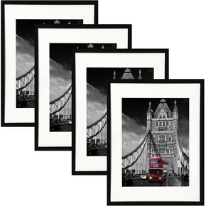Fixwal 11x14 Black Picture Frame Set of 4, Display 8 x 10 Picture with Mat or 11 x 14 with Out Mat for Wall Hanging Display