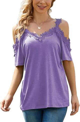 KKG Womens Sexy Cold Shoulder Tops, Casual Off Shoulder Open Shoulder Shirts in Kuwait