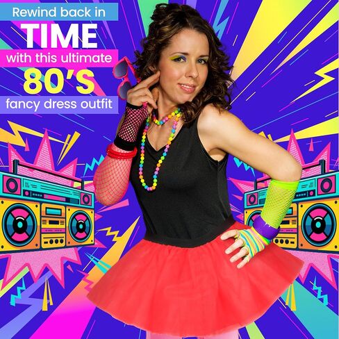 Ladies Neon Tutu Skirt 80s Party Outfit Hen Party Running Costume 1980s (One Size, Purple) in Saudi Arabia