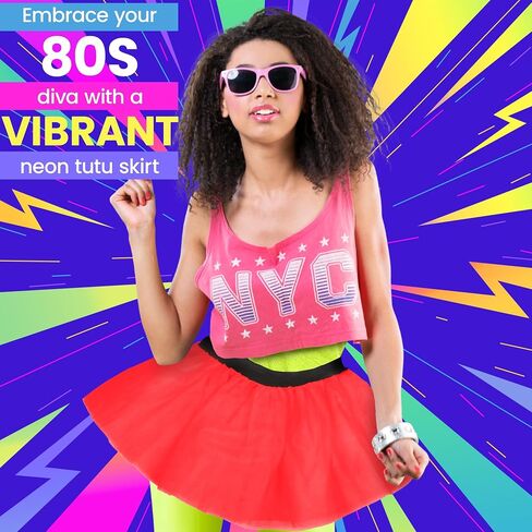 Ladies Neon Tutu Skirt 80s Party Outfit Hen Party Running Costume 1980s (One Size, Purple) in Saudi Arabia