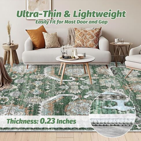 Washable 9x12 Area Rugs, Vintage Large Indoor Rugs for Living Room Bedroom or Dining Room, Ultra-Thin Soft Non-Slip Floor Carpet Foldable, Black/Rust in Kuwait