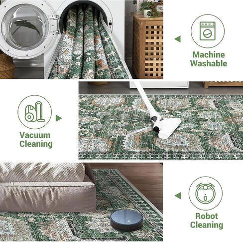 Washable 9x12 Area Rugs, Vintage Large Indoor Rugs for Living Room Bedroom or Dining Room, Ultra-Thin Soft Non-Slip Floor Carpet Foldable, Black/Rust in Kuwait