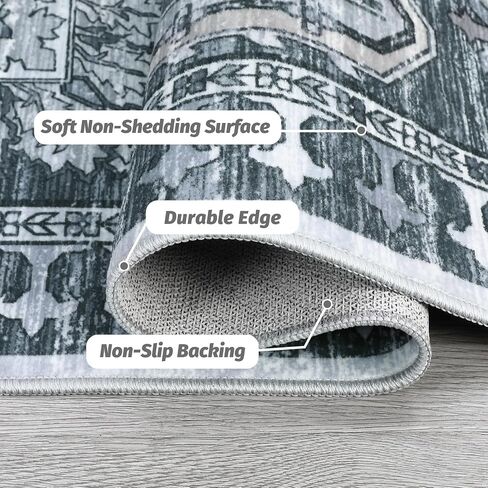 Washable 9x12 Area Rugs, Vintage Large Indoor Rugs for Living Room Bedroom or Dining Room, Ultra-Thin Soft Non-Slip Floor Carpet Foldable, Black/Rust in Kuwait