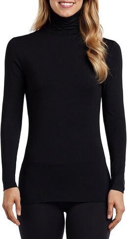 Cuddl Duds Women's Softwear with Stretch Long Sleeve Turtle Neck Top – Ideal for Layering & Lounging, Smooth & Body-Hugging Fit, Black, Small in Kuwait
