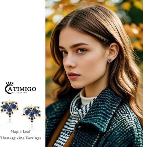 ATIMIGO Fall Maple Leaf CZ Stud Earrings Cute Sparkly Hypoallergenic Cubic Zirconia Crystal Rose/White/14K Gold Stud Earrings for Women Thanksgiving Earrings Accessories Jewelry Gifts in Kuwait