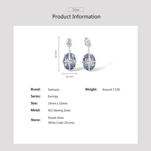 Santuzza 925 Sterling Silver Gemstone Glass Dangling Stud Earrings for Women in Saudi Arabia