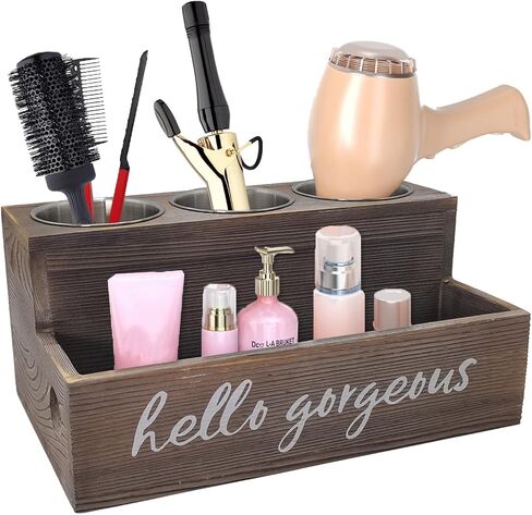 Hair Dryer Holder, Wooden Hair Tool Organizer, Bathroom Supplies Countertop Storage and Vanity Caddy for Blow Dryer Curling Iron Holder Hair Straightener Brush Hair Styling Accessories in Saudi Arabia