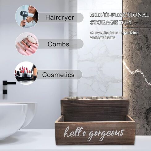 Hair Dryer Holder, Wooden Hair Tool Organizer, Bathroom Supplies Countertop Storage and Vanity Caddy for Blow Dryer Curling Iron Holder Hair Straightener Brush Hair Styling Accessories in Saudi Arabia
