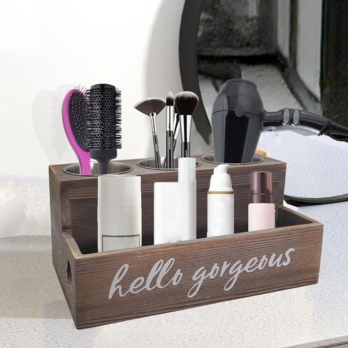 Hair Dryer Holder, Wooden Hair Tool Organizer, Bathroom Supplies Countertop Storage and Vanity Caddy for Blow Dryer Curling Iron Holder Hair Straightener Brush Hair Styling Accessories in Saudi Arabia