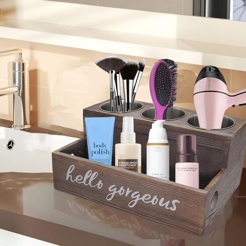 Hair Dryer Holder, Wooden Hair Tool Organizer, Bathroom Supplies Countertop Storage and Vanity Caddy for Blow Dryer Curling Iron Holder Hair Straightener Brush Hair Styling Accessories in Saudi Arabia