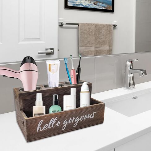 Hair Dryer Holder, Wooden Hair Tool Organizer, Bathroom Supplies Countertop Storage and Vanity Caddy for Blow Dryer Curling Iron Holder Hair Straightener Brush Hair Styling Accessories in Saudi Arabia