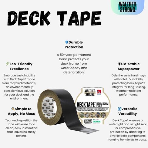 Non-Butyl Joist Tape - Innovating on Traditional Butyl Tape. Complete Protection Flashing Tape for Your Deck, Wood, Joist and Beams. Weather-Resistant & Waterproof. (Black 2" by 65’) in Saudi Arabia