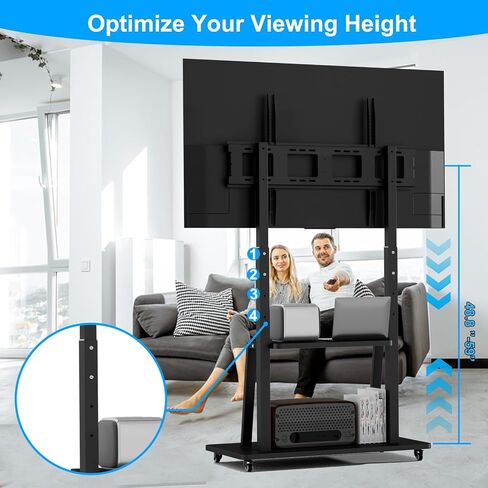 Rolling TV Stand, TV Stand with Wheels for 32-70 inch TV, Hight Adjustable,15° Adjustable Viewing Angle, Portable TV Stand with Shelf, Max 88 LBS, Vesa max 600×400 in Saudi Arabia