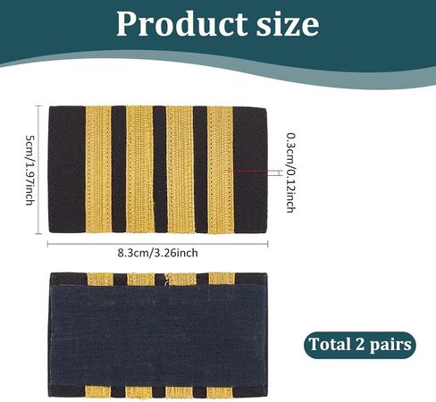MAYJOYDIY 2 Pairs Pilot Uniform Epaulets Captain Shoulder Boards Insignia Sliders 3.27 x 1.96inch Epaulette Sliders with Four Gold Stripes for Cosplay Party Performance, Collections and Gifts in Saudi Arabia