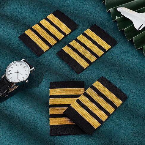MAYJOYDIY 2 Pairs Pilot Uniform Epaulets Captain Shoulder Boards Insignia Sliders 3.27 x 1.96inch Epaulette Sliders with Four Gold Stripes for Cosplay Party Performance, Collections and Gifts in Saudi Arabia