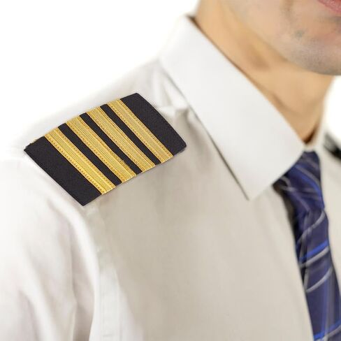 MAYJOYDIY 2 Pairs Pilot Uniform Epaulets Captain Shoulder Boards Insignia Sliders 3.27 x 1.96inch Epaulette Sliders with Four Gold Stripes for Cosplay Party Performance, Collections and Gifts in Saudi Arabia