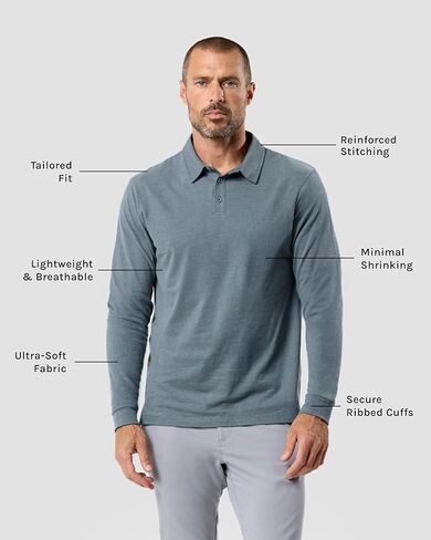 INTO THE AM Long Sleeve Polo Shirts for Men S - 4XL Slim Fit Collared Cotton Blend Full Sleeve Casual Workwear Shirt in Kuwait