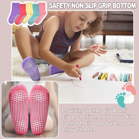 HYCLES 15 Pairs Toddler Girl Socks, Non Slip Crew Toddler Socks with Grippers for Kids Preschool Girls 1-7 Years in Kuwait