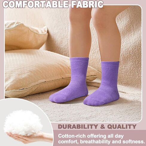 HYCLES 15 Pairs Toddler Girl Socks, Non Slip Crew Toddler Socks with Grippers for Kids Preschool Girls 1-7 Years in Kuwait
