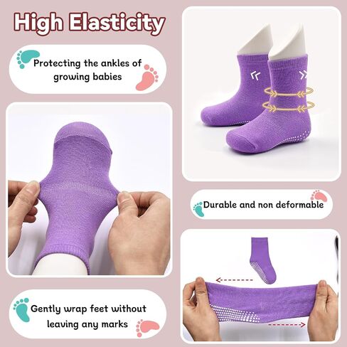 HYCLES 15 Pairs Toddler Girl Socks, Non Slip Crew Toddler Socks with Grippers for Kids Preschool Girls 1-7 Years in Kuwait
