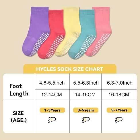 HYCLES 15 Pairs Toddler Girl Socks, Non Slip Crew Toddler Socks with Grippers for Kids Preschool Girls 1-7 Years in Kuwait