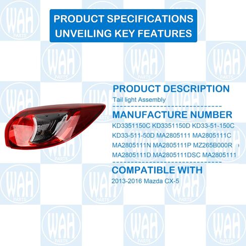 Passenger Side Tail Light Assembly Compatible With 2013-2016 Mazda CX-5 Rear Brake Lamp KD3351150C KD3351150D in Saudi Arabia