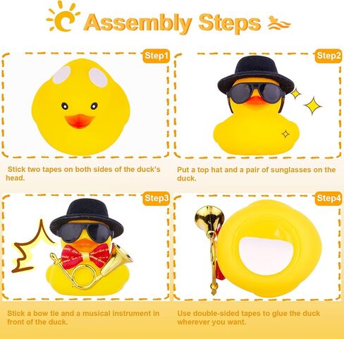 Car Rubber Duck, Yellow Duck Car Dashboard Decorations with Mini Top Hat Musical Instrument Sunglasses Necklace(Black) in Saudi Arabia