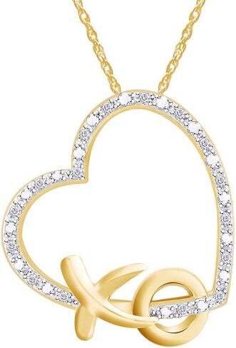 Diamond Accent XO Heart Pendant Necklace in 14k Gold Plated 925 Sterling Silver w/ 18" Chain (1/20cttw, I-J Color, I2-I3 Clarity) in Saudi Arabia