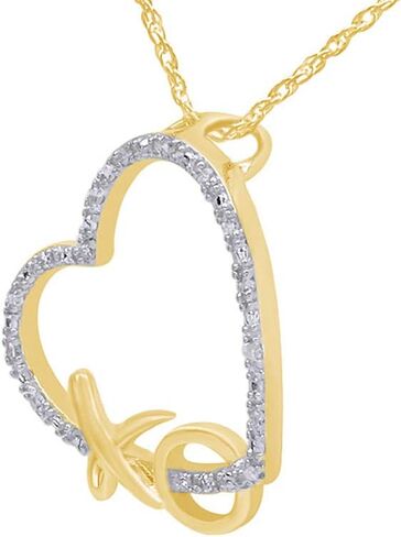 Diamond Accent XO Heart Pendant Necklace in 14k Gold Plated 925 Sterling Silver w/ 18" Chain (1/20cttw, I-J Color, I2-I3 Clarity) in Saudi Arabia