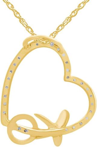 Diamond Accent XO Heart Pendant Necklace in 14k Gold Plated 925 Sterling Silver w/ 18" Chain (1/20cttw, I-J Color, I2-I3 Clarity) in Saudi Arabia
