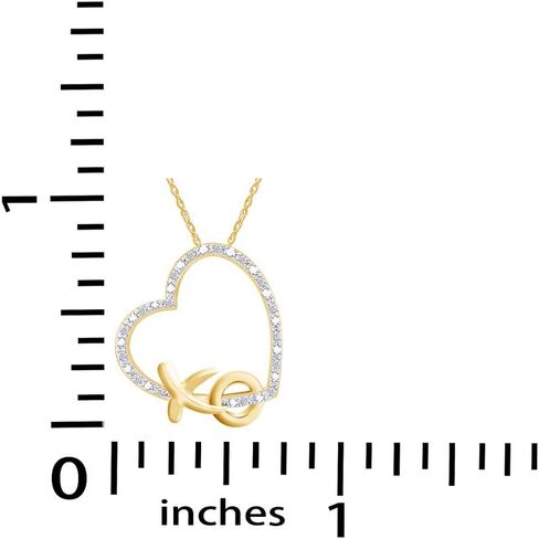 Diamond Accent XO Heart Pendant Necklace in 14k Gold Plated 925 Sterling Silver w/ 18" Chain (1/20cttw, I-J Color, I2-I3 Clarity) in Saudi Arabia
