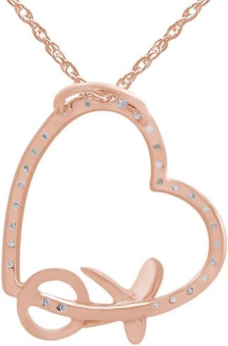 Diamond Accent XO Heart Pendant Necklace in 14k Gold Plated 925 Sterling Silver w/ 18" Chain (1/20cttw, I-J Color, I2-I3 Clarity) in Saudi Arabia