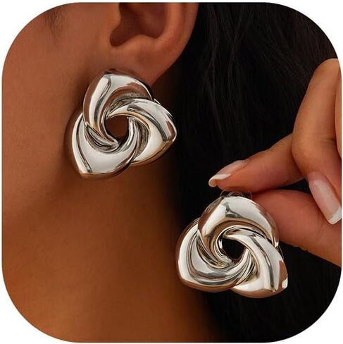 Chunky Gold Earrings Gold Statement Earrings Gold Flower Earrings Rose Flower Earrings Geometric Earrings Trendy Twisted Knot Earring Jewelry for Women in Kuwait