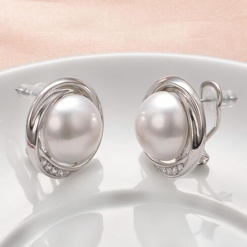 Yoursfs Round White Pearl Stud Earrings for Women Dainty Hypoallergenic Spiral Earrings Cubic Zirconia Jewelry in Saudi Arabia