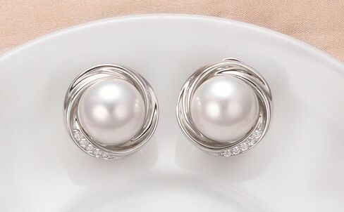 Yoursfs Round White Pearl Stud Earrings for Women Dainty Hypoallergenic Spiral Earrings Cubic Zirconia Jewelry in Saudi Arabia