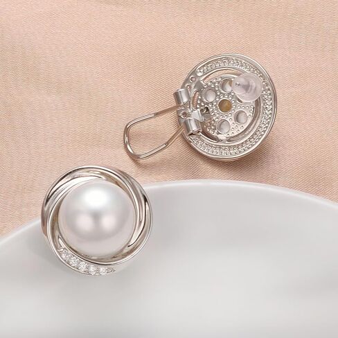 Yoursfs Round White Pearl Stud Earrings for Women Dainty Hypoallergenic Spiral Earrings Cubic Zirconia Jewelry in Saudi Arabia