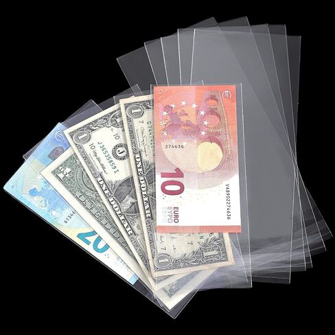 Uncle Paul Clear Paper Money Holder 17.5x7.5CM/6.9x2.9IN - Currency Sleeves Money Sleeve PP Material for Banknote/Bill/Trading Card/Stamp 100 Pieces PN01M100 in Kuwait