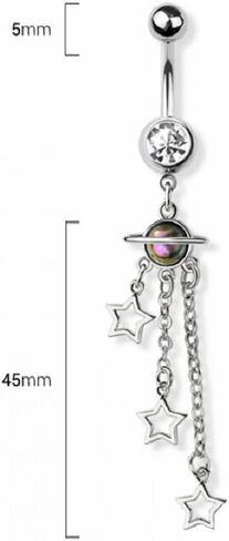 Pierced Owl 14GA 316L Stainless Steel Planet with Triple Chain Dangling Stars Belly Button Ring in Kuwait