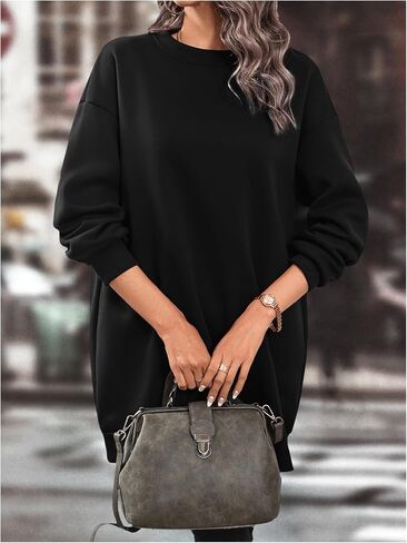Women's Oversized Crewneck Sweatshirts Tops Long Sleeve Drop Shoulder Casual Pullover Dress in Saudi Arabia