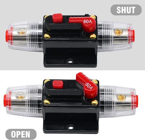 60A قطاع دارة التبديل مضمنة فيوز قطاع دارة حامل إعادة تعيين الصمامات دليل إعادة تعيين 12 فولت-48 فولت تيار مستمر ل مركبة بحرية سيارة الصوت الصوت RV شاحنة in Kuwait