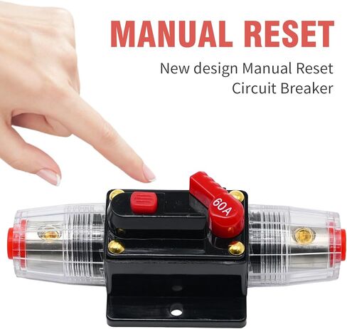 60A قطاع دارة التبديل مضمنة فيوز قطاع دارة حامل إعادة تعيين الصمامات دليل إعادة تعيين 12 فولت-48 فولت تيار مستمر ل مركبة بحرية سيارة الصوت الصوت RV شاحنة in Kuwait